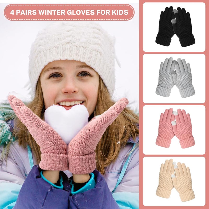 Clothclose 4 Pairs Kids Winter Gloves for Boys Girls, Warm Winter Glove for Kids, Knit Toddler Kid Gloves, Soft Kid Mittens - Image 2